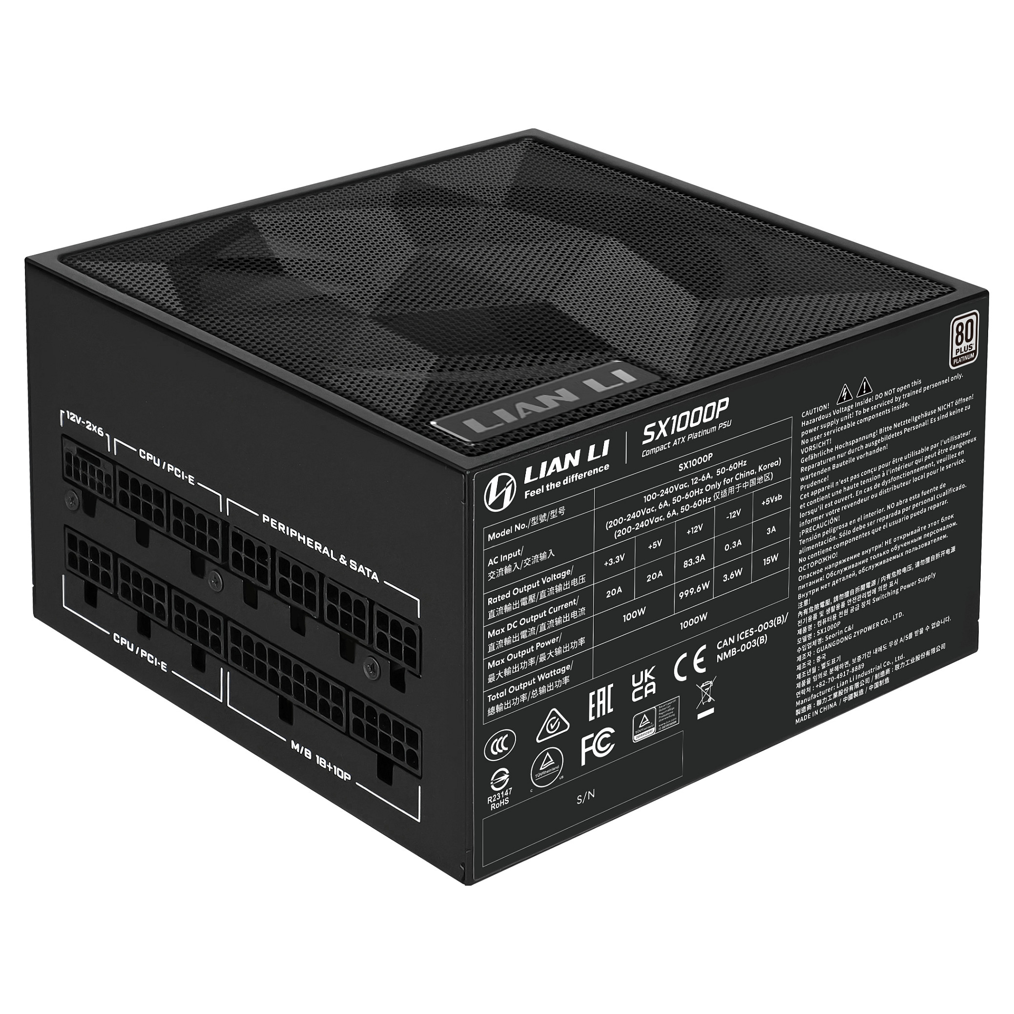 Furnizues Energjie Lian Li SX1000P / 1000W / 80 PLUS Platinum / ATX 3.1 / PCIe 5.1 / Fully Modular - Zezë - 4