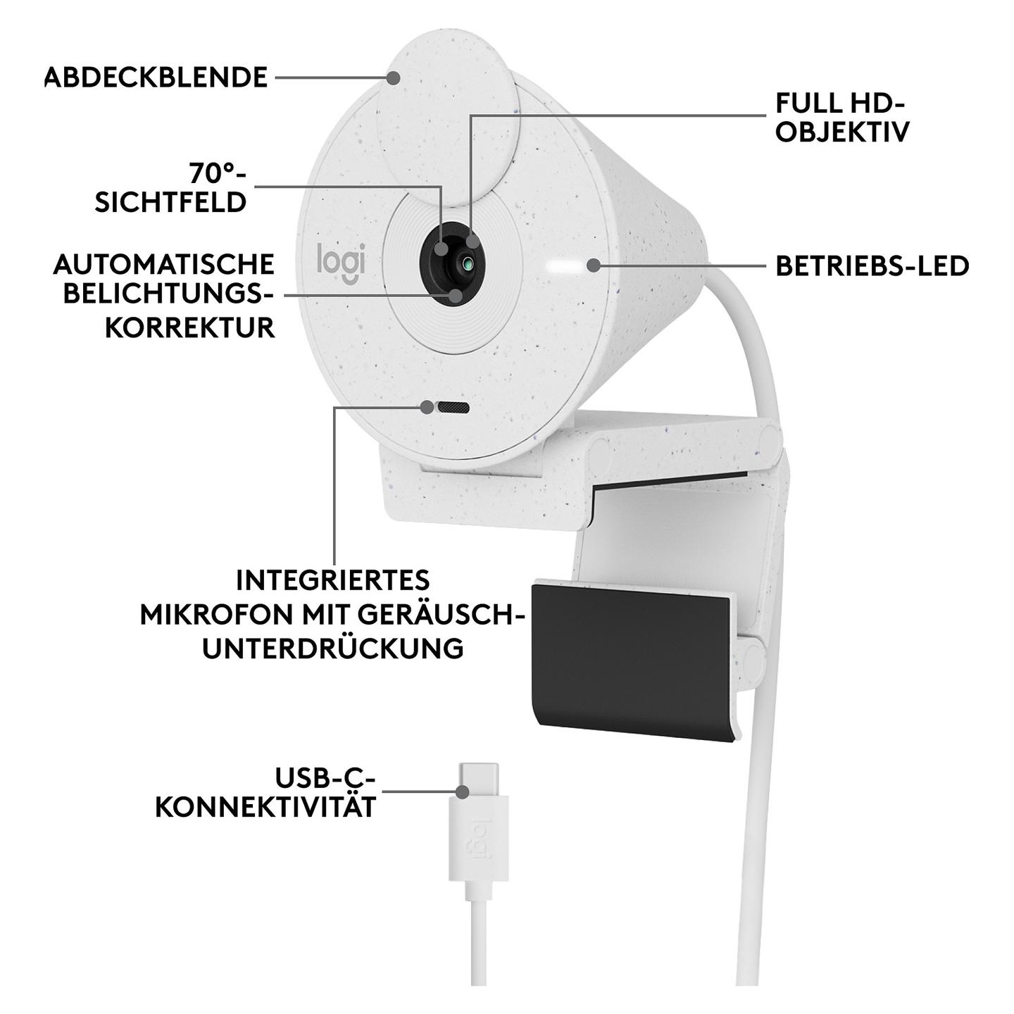 Webcam Logitech Brio 300, Full HD 1080p, 2MP, USB - Bardhë - 12