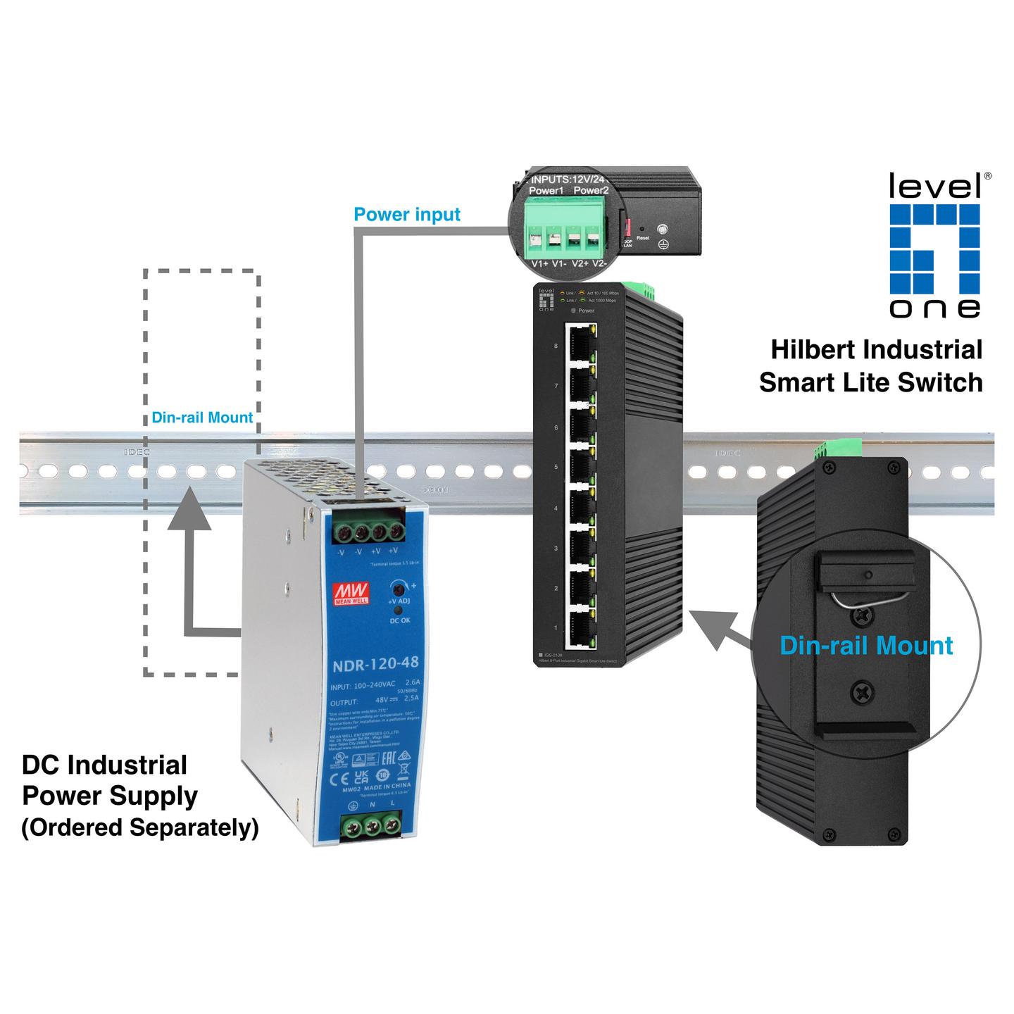 Switch Industrial LevelOne IGS-2108, 8 porta Gigabit Ethernet, Smart Managed, Switching Capacity 16Gbps, IP30, DIN-Rail - Zezë - 4