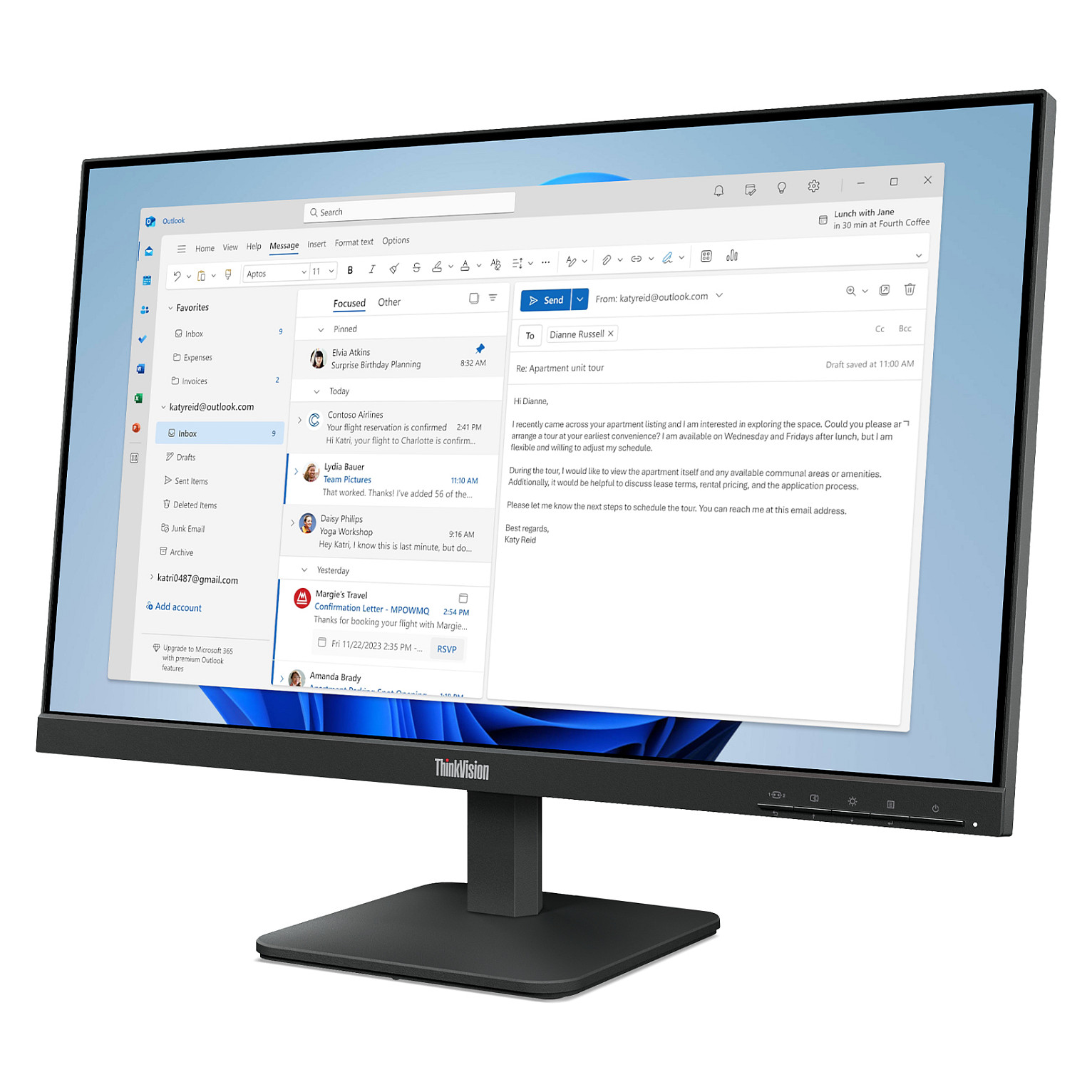 Monitor Lenovo ThinkVision S24-4e / 23.8" / Full HD IPS / 100Hz / 4ms / HDMI+VGA - Zezë - 3