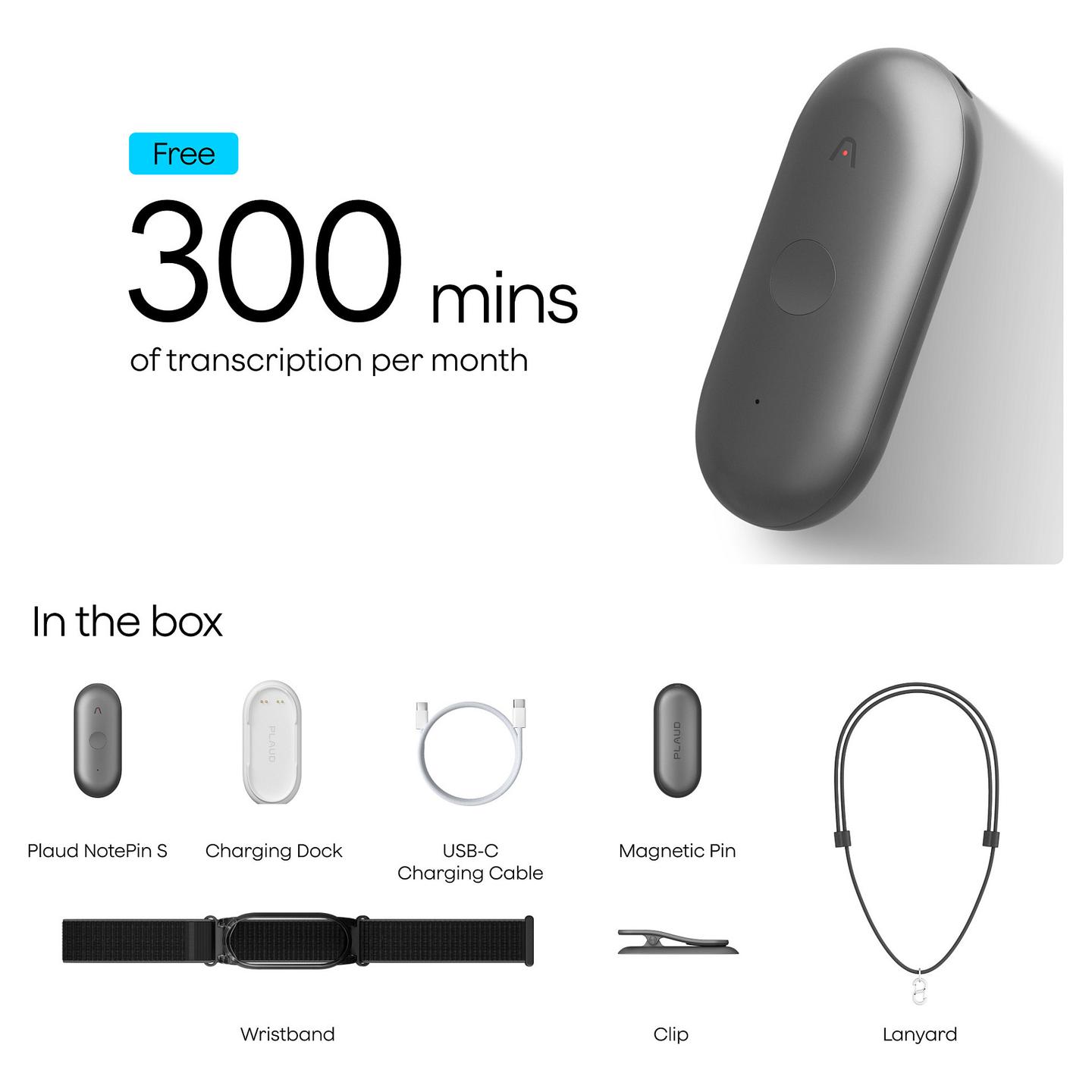 Regjistrues Zëri PLAUD NotePin S / AI / 64GB / Bluetooth / 20 Orë – Zezë - 4
