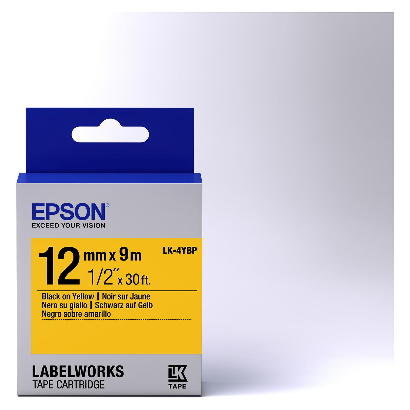 Shirit Etiketash Epson LK-4YBP, 12 mm, 9 m, tekst i zi në sfond të verdhë - Verdhë - 2