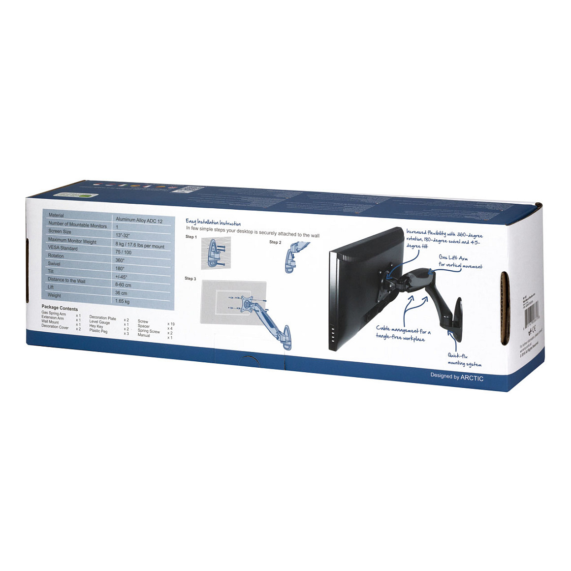Mbajtëse Muri për Monitor ARCTIC W1-3D / 1 Monitor / deri 32" / deri 8kg - Zezë - 13
