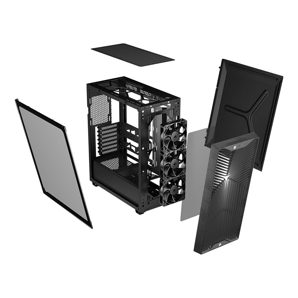 Kasë PC Corsair 3200D RS / Mid Tower / ATX / 3x 120mm Fan / Tempered Glass / Mesh / 360mm Radiator - Zezë - 3