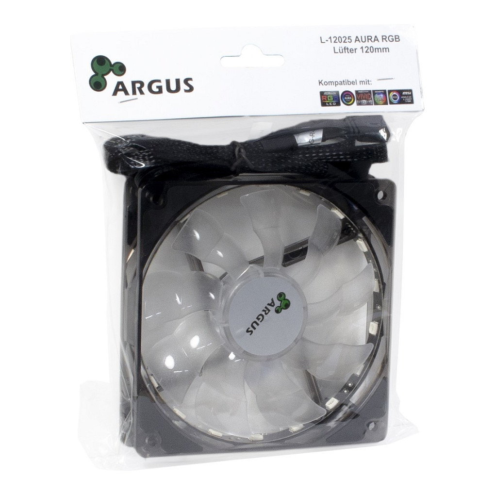 Ftohës për Kasë Inter-Tech Argus L-12025 Aura RGB / 120mm / 25mm / 1500 RPM / PWM / 59.46 m³/h / 18 LED / RGB – Zezë - 10