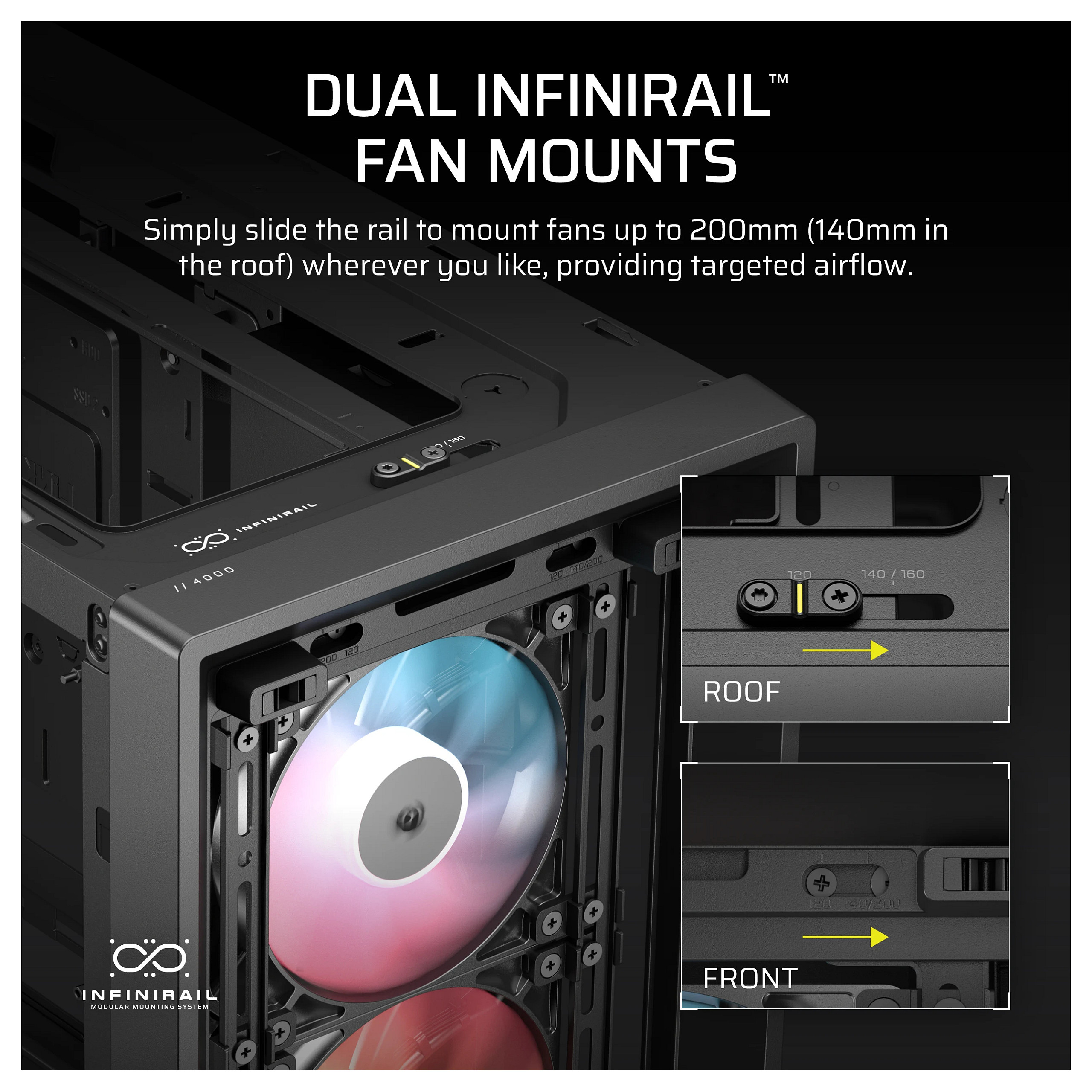 Kasë PC Corsair FRAME 4000D LCD RS ARGB / Midi Tower / E-ATX + ATX / 3x 120mm + 1x 120mm RS120 ARGB Fan / 14.5" LCD / Tempered Glass - Zezë - 6