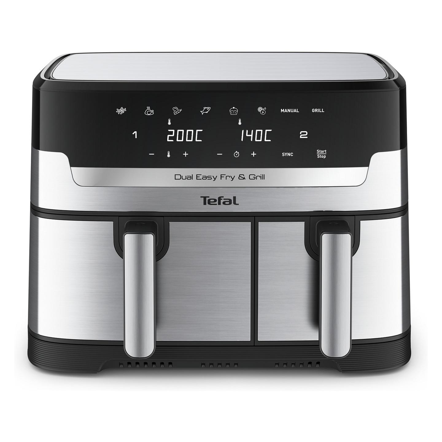 Fryer Tefal Dual Easy Fry & Grill / EY905D / 8.3L / 2700W / 2 Sirtarë / 8 Programe / 40–200°C / Grill / Sync / Touch Panel – Argjend/Zezë - 2