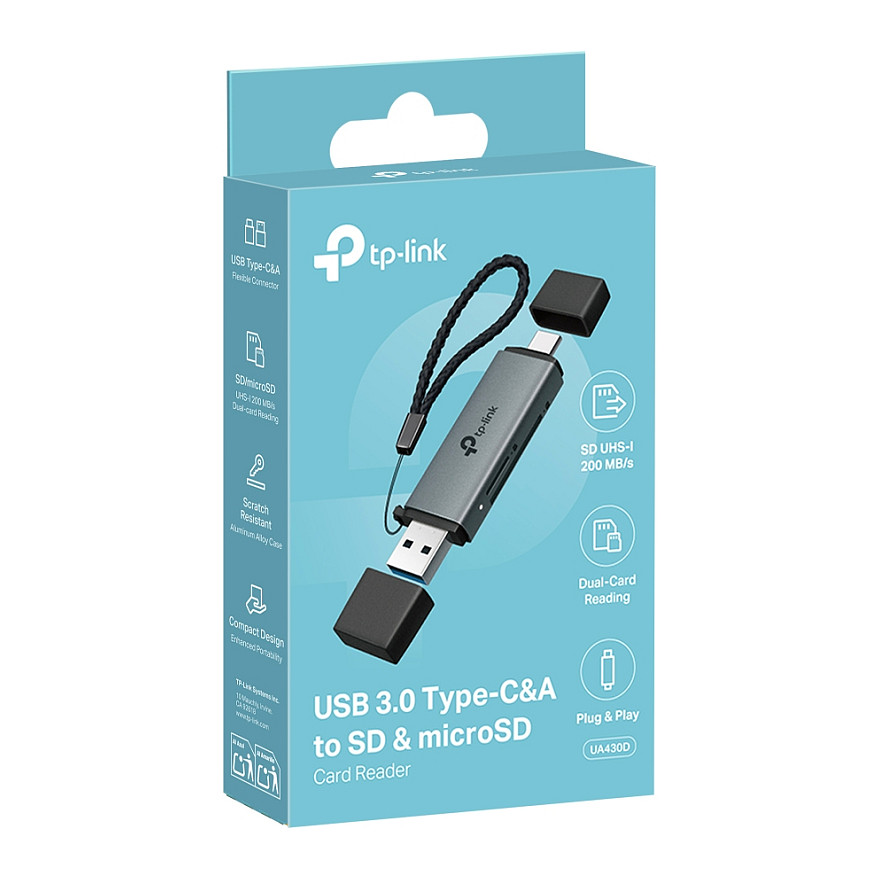 TP-Link UA430D USB 3.0 Card Reader / SD + microSD / UHS-I / Type-C + Type-A / 5Gbps / 2TB - 9