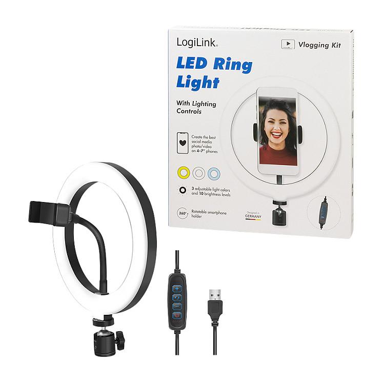 Aksesorë për telefon LogiLink AA0151 / Smartphone Ring Light / 20cm / 72 LED / 10W / 1/4" / 1.8m - Zezë - 9