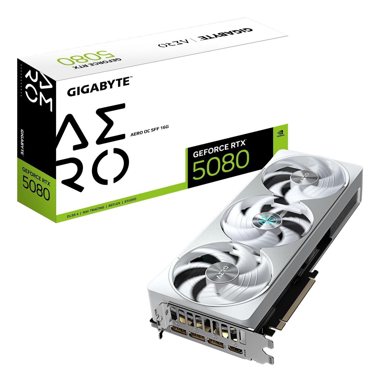Kartelë Grafike GIGABYTE GeForce RTX 5080 AERO OC SFF / 16GB GDDR7 / 256-bit / PCIe 5.0 / 2730MHz / 3x DisplayPort 2.1b / HDMI 2.1b - 4
