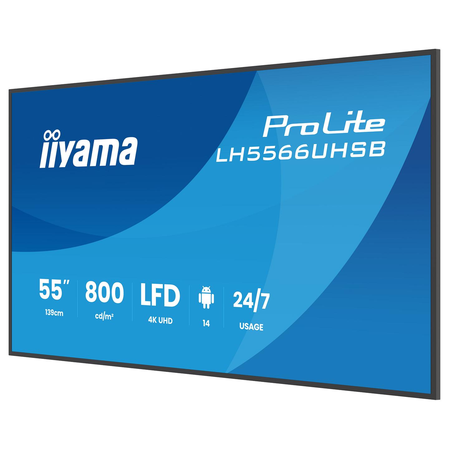 Digital Signage iiyama ProLite LH5566UHSB-B1AG, 55", 4K UHD, IPS, 800cd/m², Wi-Fi, 2xHDMI, USB-C, 2xUSB, RJ45 - Zezë - 6