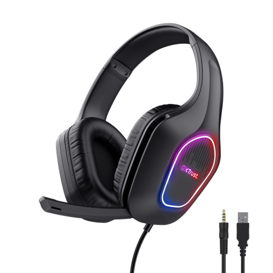 Kufje Gaming Trust GXT 416 Zirox / Wired / Over-Ear / 3.5mm + USB-A / 50mm Drivers / LED RGB – Zezë - 2