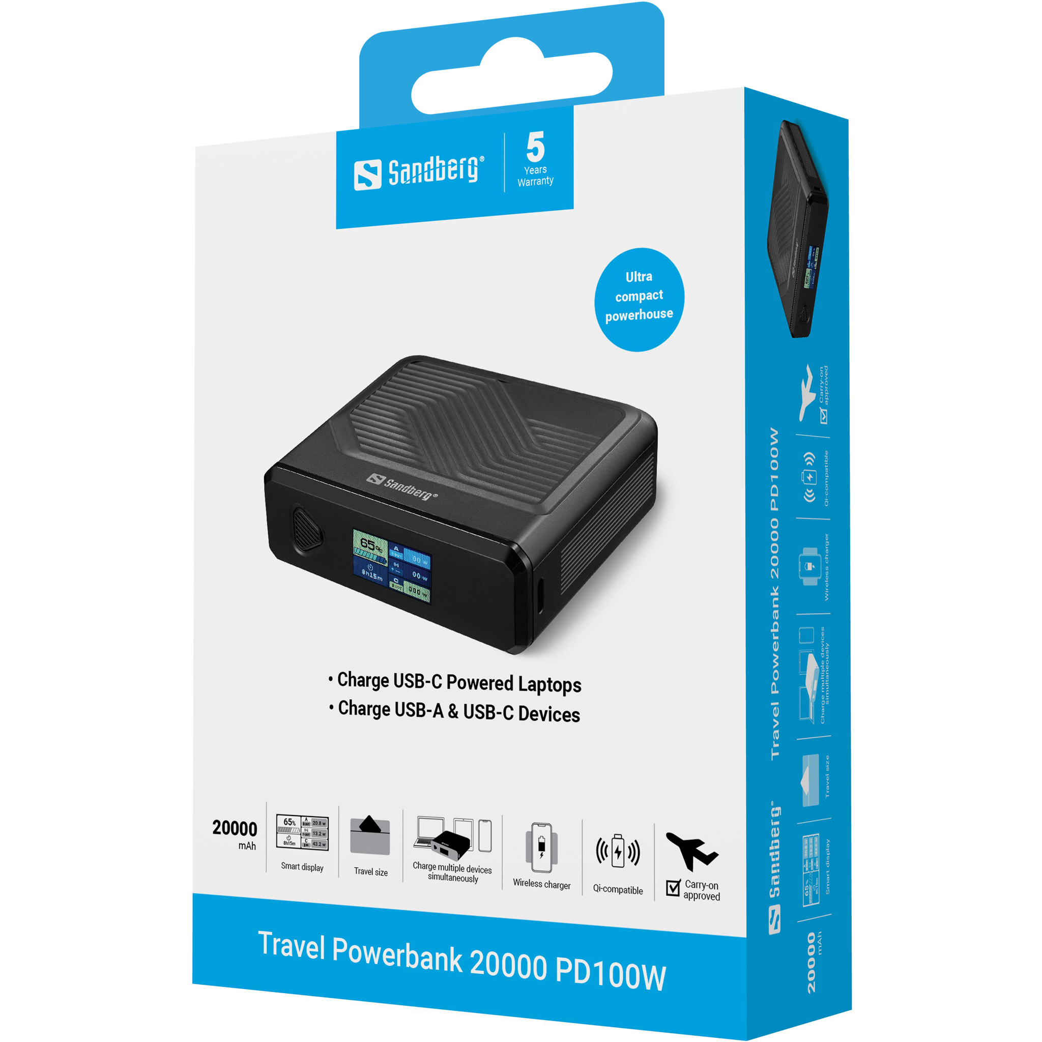 Powerbank Sandberg Travel 20000 PD100W / 20000mAh / 100W / Type-C + Wireless – Zezë - 7