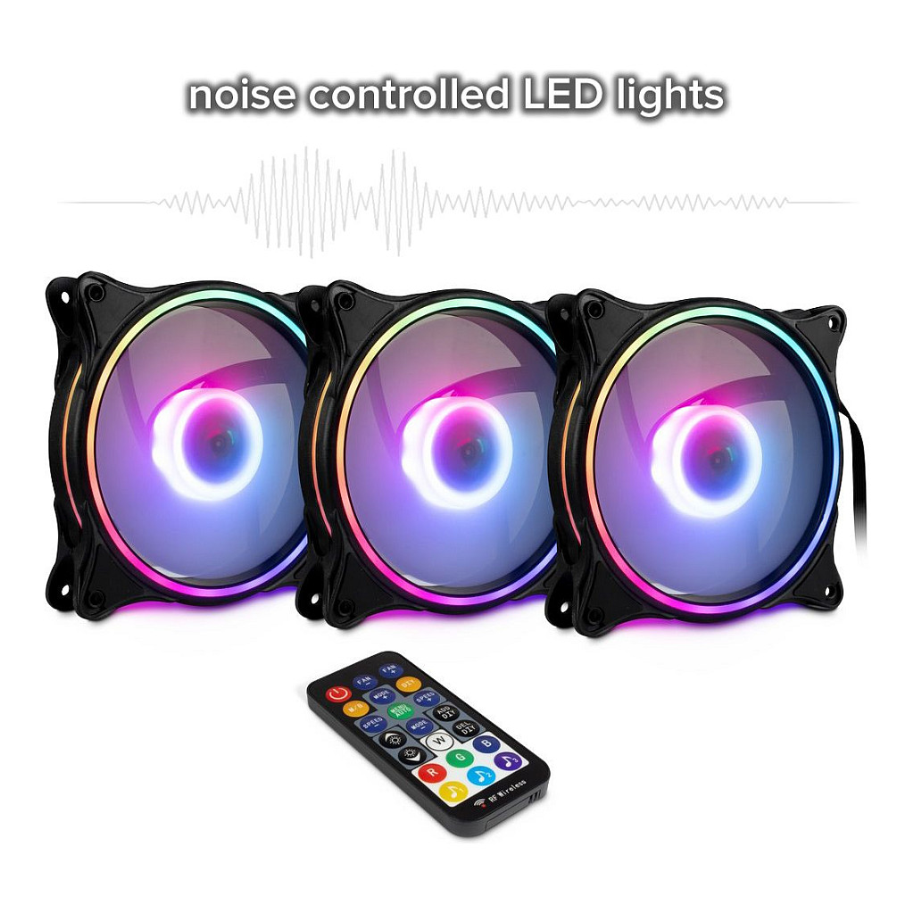 Ftohës për Kasë Inter-Tech Argus RGB-Fan Set RS-08 / 120mm / 1200 RPM / RGB / 24 LED / 3-Pack / Controller – Zezë - 8