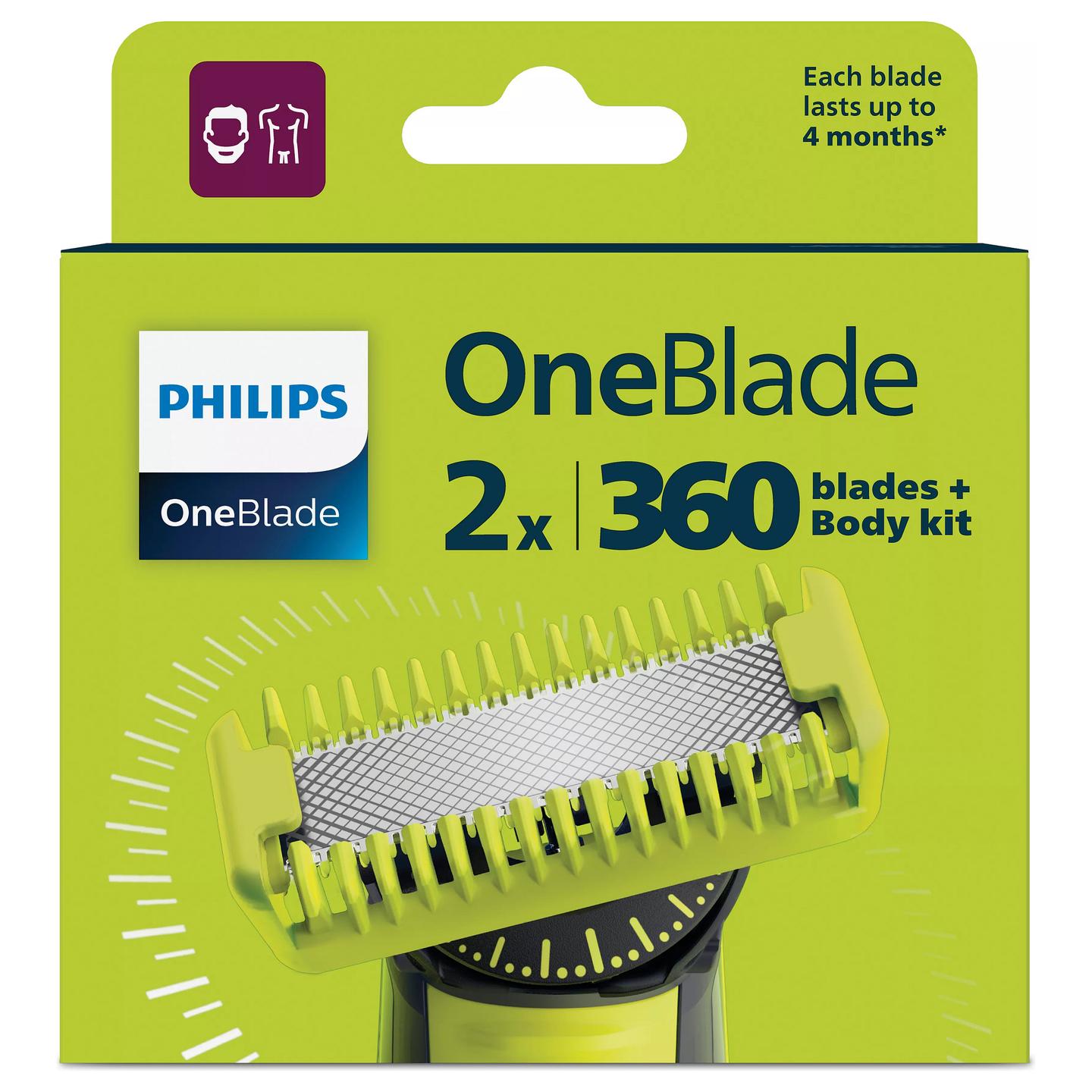 Teh zëvendësues për makinë rroje Philips OneBlade 360 QP624/50 / 360 Blade / Dual Protection / Contour-Following / Body Kit / 2 Copë - Zezë/Argjend/Gjelbër - 4