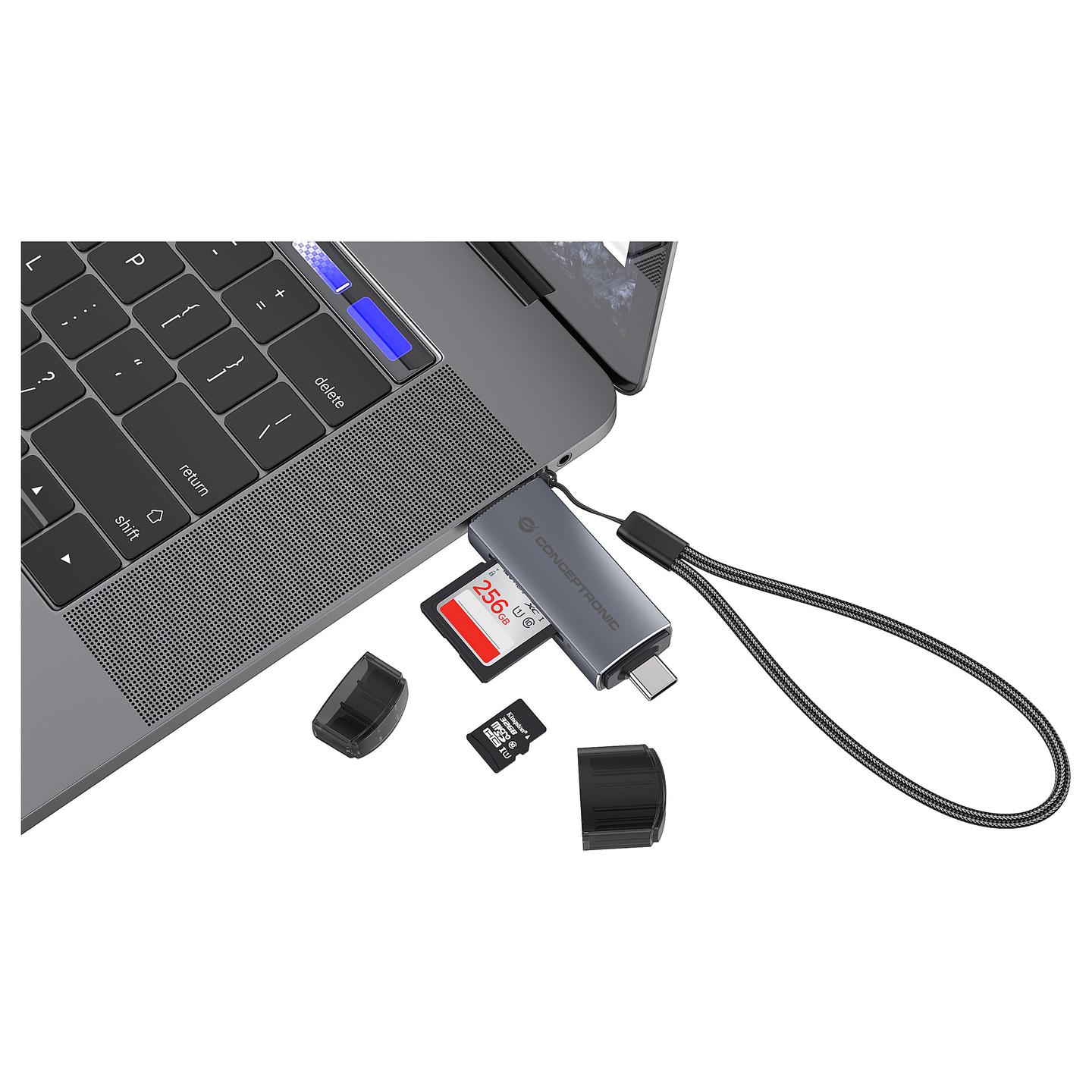 Lexues Kartelash Conceptronic BIAN05G / USB 3.0 / USB-A + USB-C / SD + MicroSD / UHS-I / 5Gbps / 2-Slot - Hiri - 8