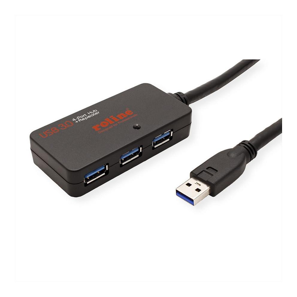 Hub USB ROLINE 12.04.1098, 4x USB-A, USB 3.2 Gen 1, 5Gbps, Repeater aktiv, 10m - Zezë - 2