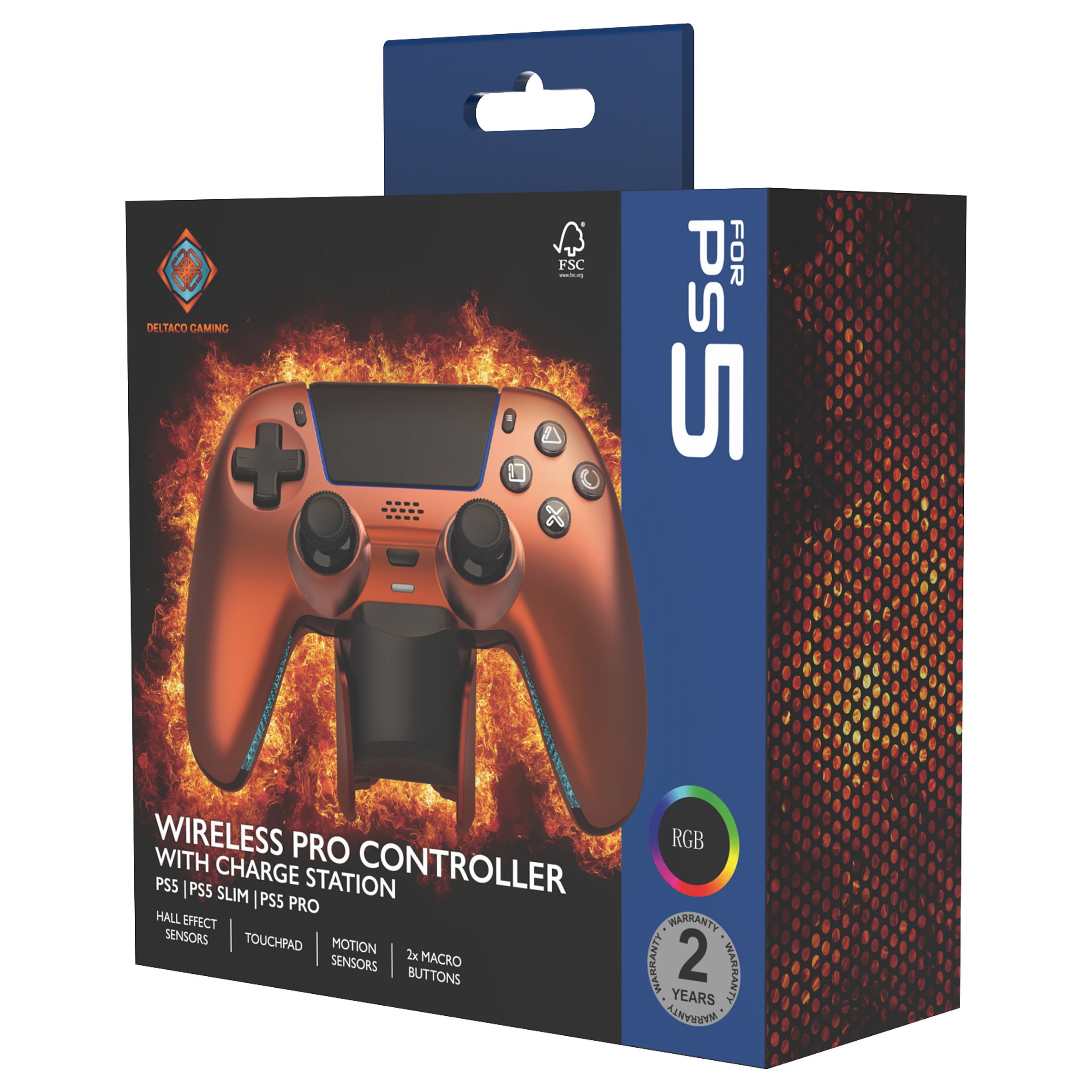 Kontroller Gaming Deltaco GAM-199 Orange/Copper / Wireless / Bluetooth 5.3 / USB-C / PS5 / PC / Android / iOS - Portokalli - 7