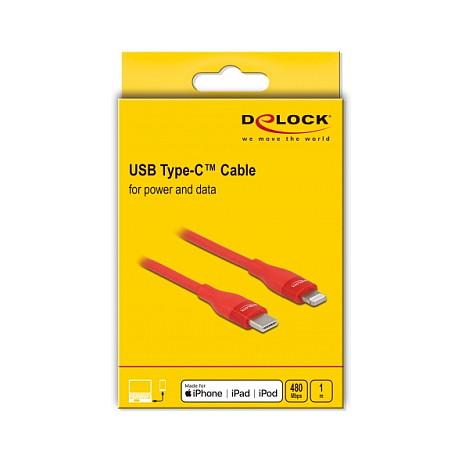 Kabllo USB DeLOCK 86634, USB Type-C mashkull në Lightning mashkull, certifikim MFi, USB 2.0, 1 m - Kuqe - 3