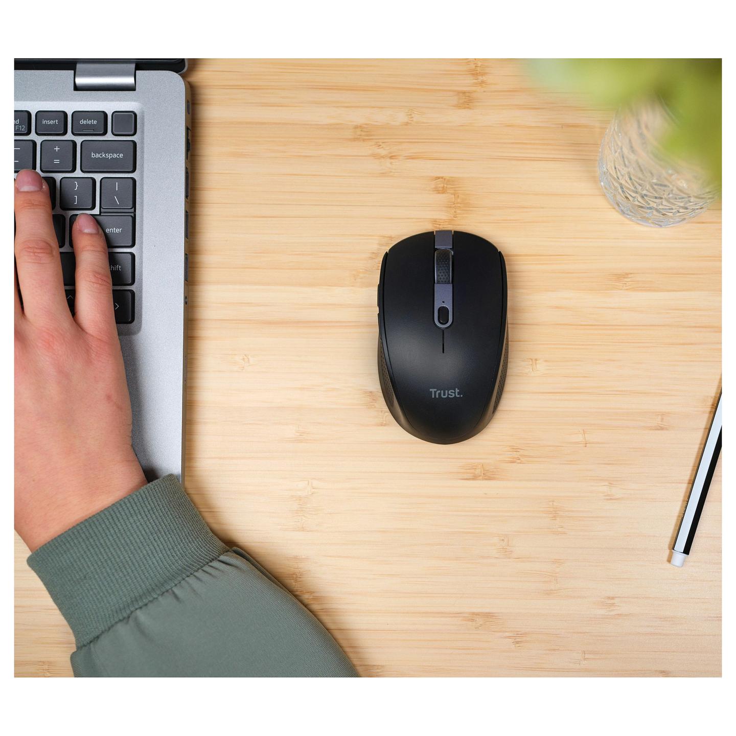 Maus pa Kabllo Trust Ozaa Compact, 3200DPI, 6 Butona, Silent Click, Bluetooth + 2.4GHz USB - Zezë - 9