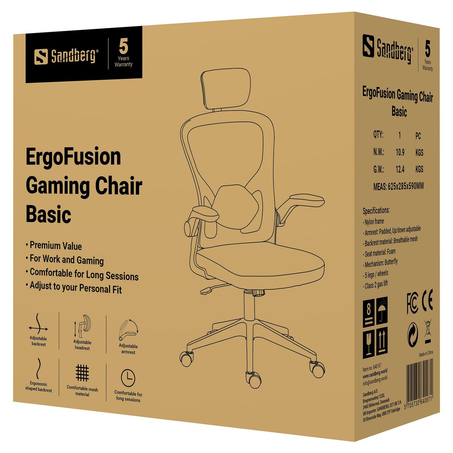 Karrige Gaming Sandberg ErgoFusion Gaming Chair Basic / Mbështetëse ergonomike / Mbështetëse koke e rregullueshme / Mbështetëse krahu të palosshme / 100 kg – Zezë - 12