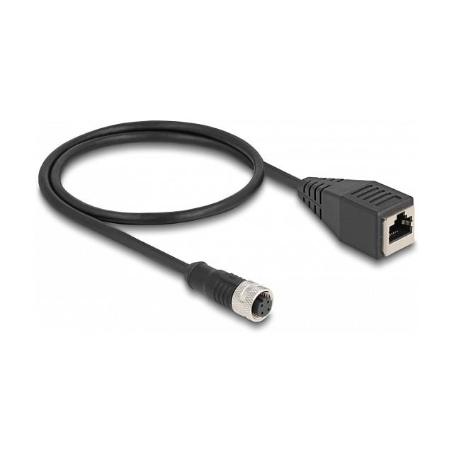 Kabllo për Rrjet DeLOCK 60066 / Cat 5e / S/FTP / M12 D-coded 4-pin Femër → RJ-45 Femër / 0.5m - Zezë