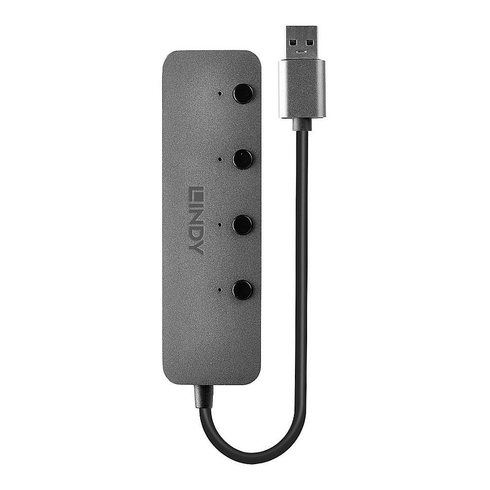 Splitter USB Lindy 43309 / USB 3.2 Gen 1 / 4x USB-A / 5 Gbit/s / On/Off - Gri - 5