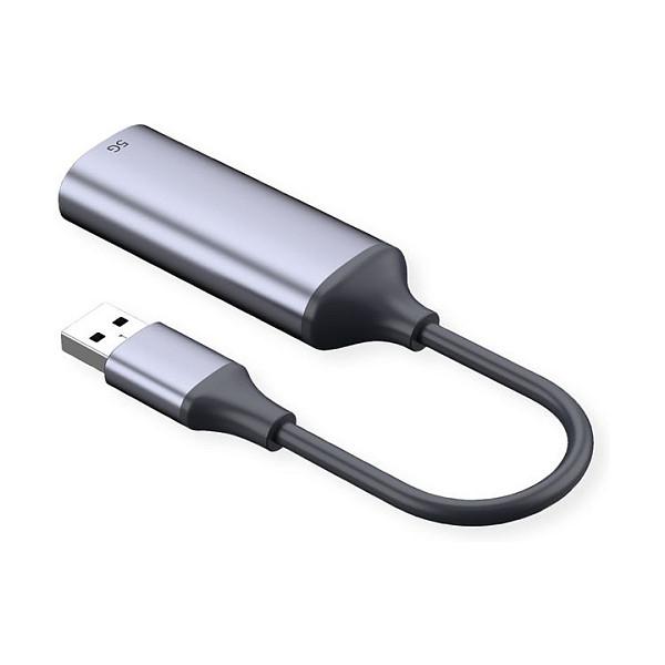 Adapter VALUE 12.99.1127, USB 3.2 Gen 1, USB-A Mashkull në RJ45 Femër, 5Gbps, 13cm - Zezë/Argjend - 3
