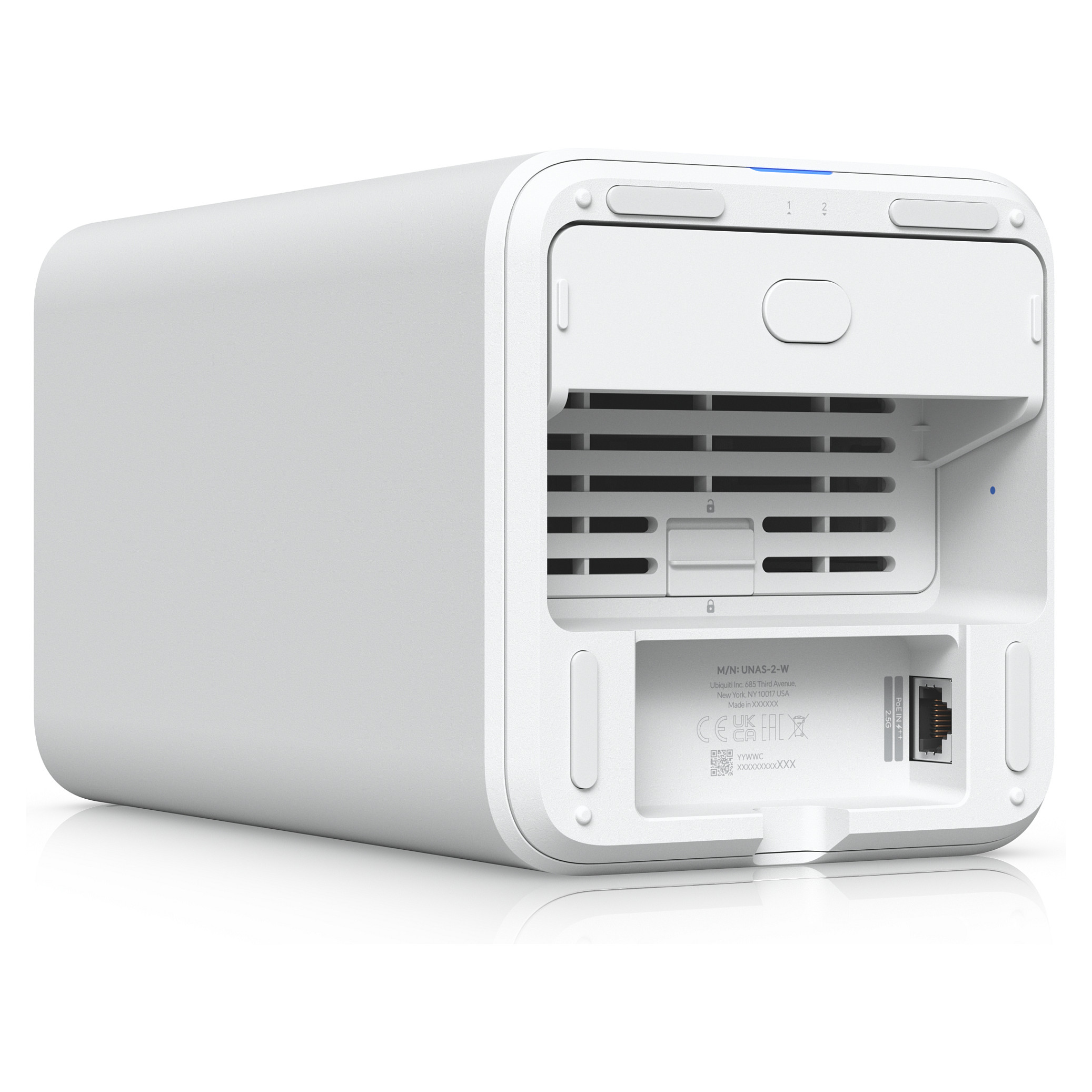 Ubiquiti UniFi UNAS-2-W – 2-Bay NAS, 2x SATA HDD, RAID 1, 2.5GbE, USB-C, PoE++, UniFi Drive Private Cloud - 7