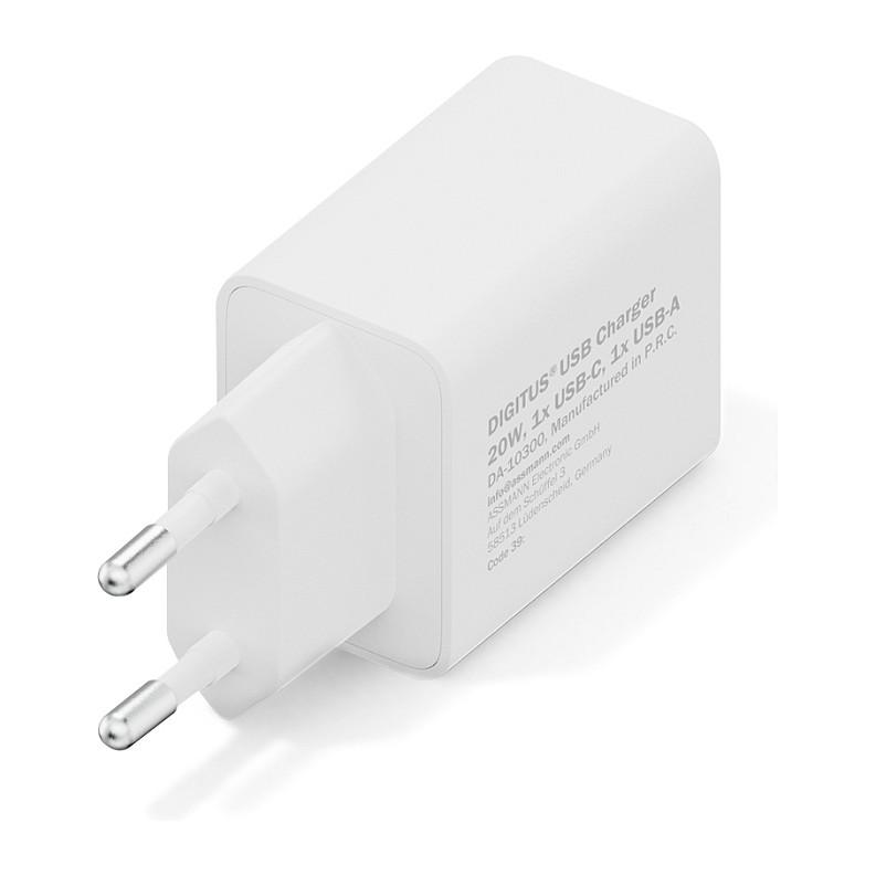 Adapter Digitus DA-10300 / 20W / 1x USB-C + 1x USB-A / Fast Charging - Bardhë - 5