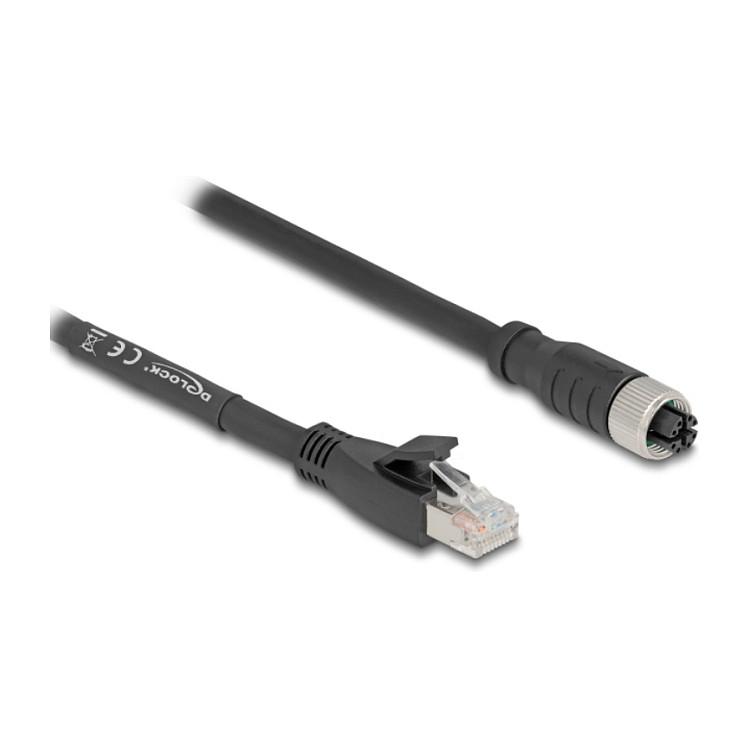 Kabllo për Rrjet DeLOCK 80595 / Cat 5e / S/FTP / M12 X-coded 8-pin Femër → RJ-45 Mashkull / 10m - Zezë