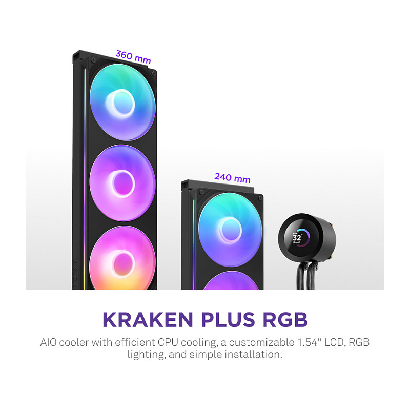 Ftohës për Procesor NZXT Kraken Plus RGB 240 / 240mm / AIO / RGB / LCD - Zezë - 2