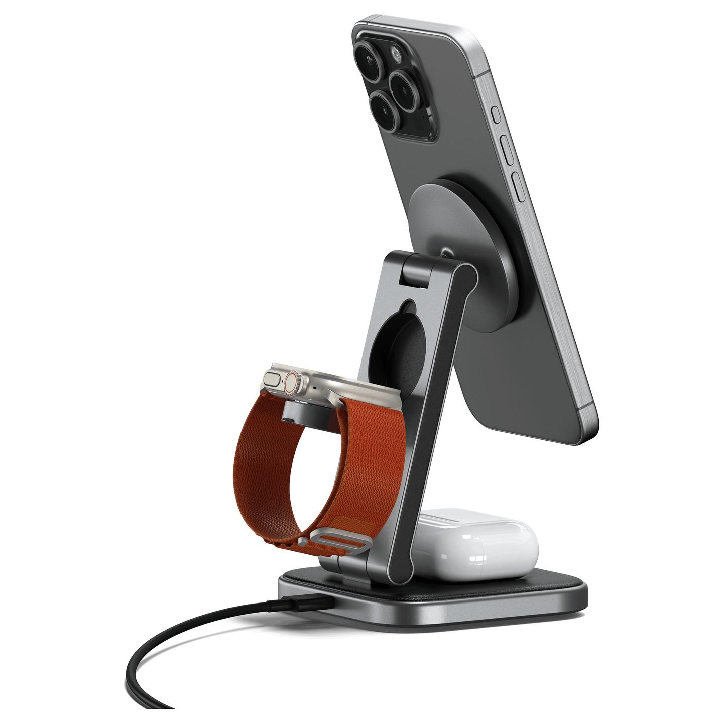 Karikues Satechi ST-Q31FM-EA / 3-in-1 / Qi2 / 15W / 5W / Foldable / USB-C / iPhone / Apple Watch / AirPods - Gri - 3