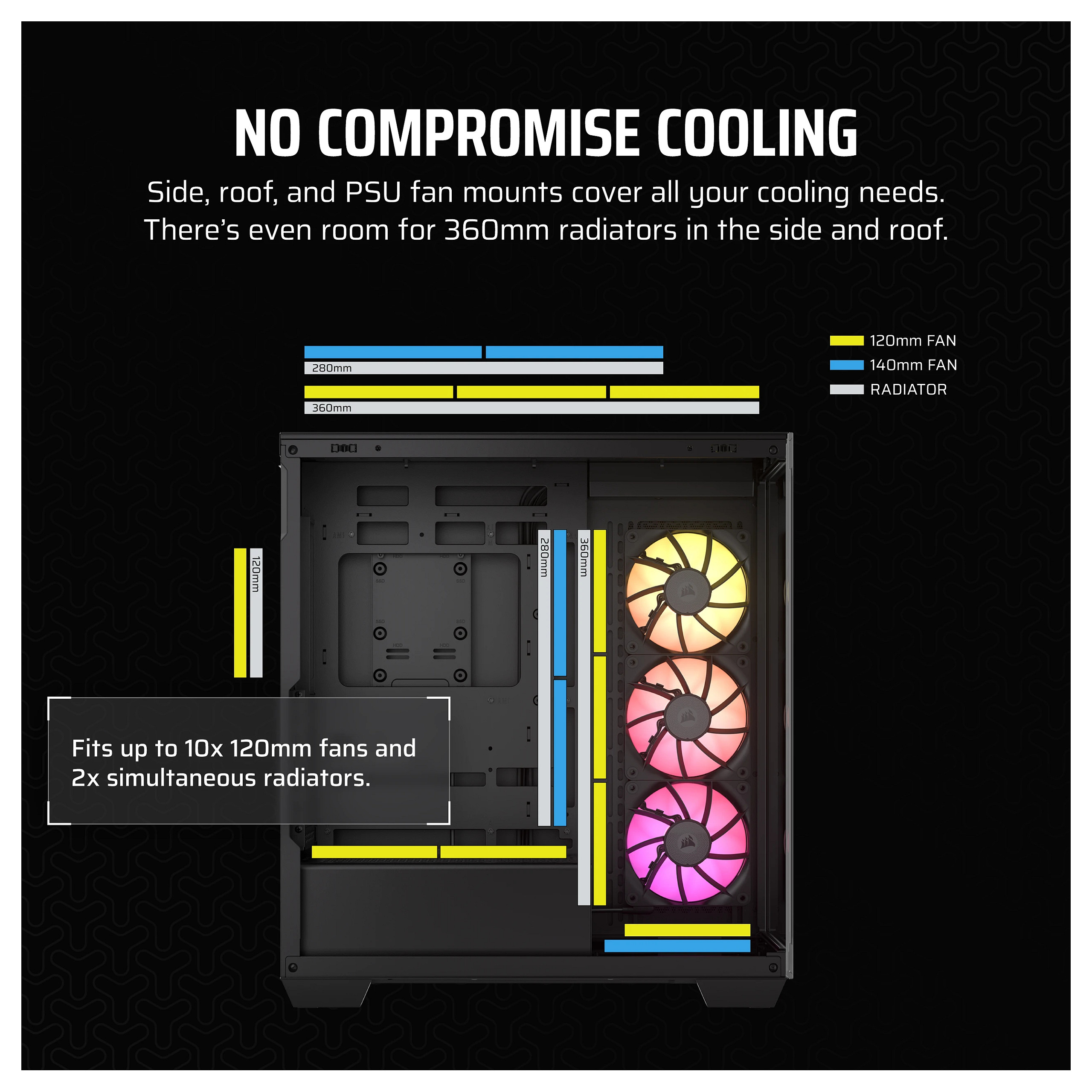 Kasë PC Corsair iCUE LINK 3500X RGB / Mid Tower / ATX / 3x 120mm RGB Fan / Tempered Glass - Zezë - 10