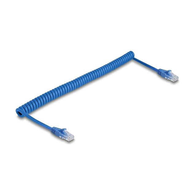 Kabllo për Rrjet DeLOCK 90362, RJ45 në RJ45, Cat.6 UTP, spirale, 0.8–1.8 m - Blu