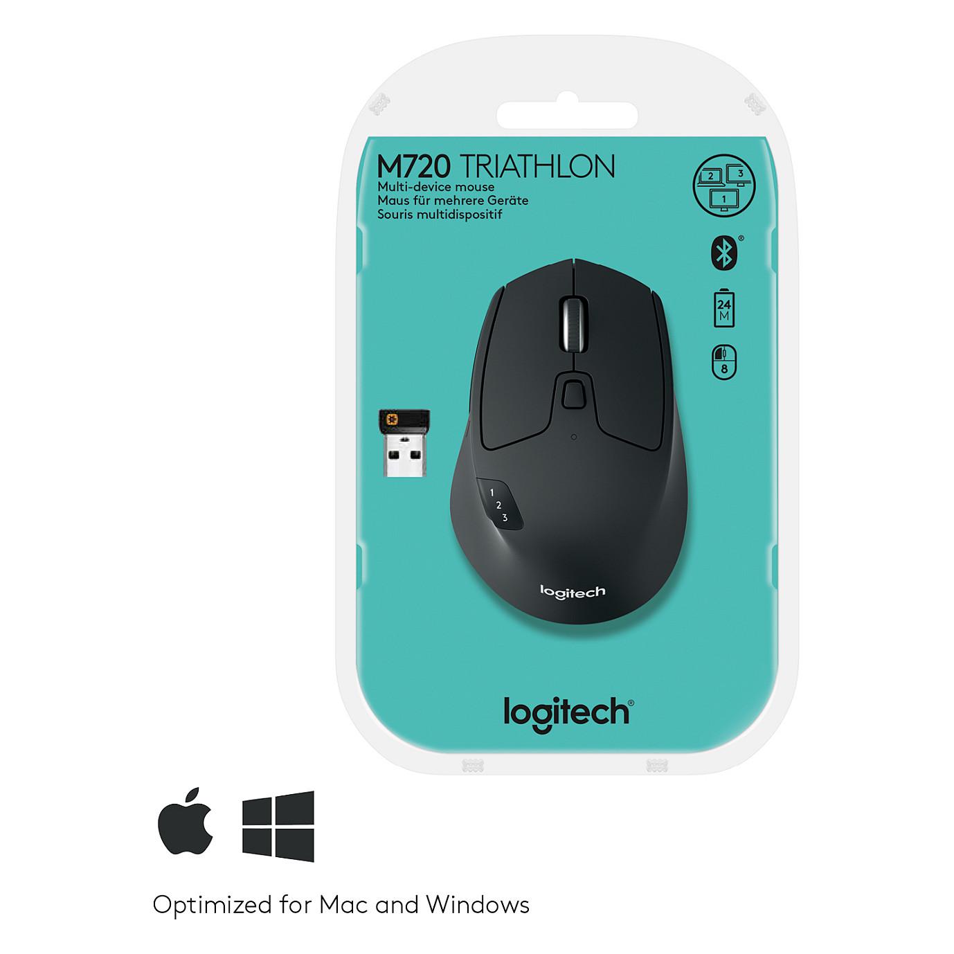 Logitech M720 Triathlon Wireless Maus – 1000 DPI, 8 Butona, Bluetooth + 2.4GHz, Unifying Receiver – Zezë - 8