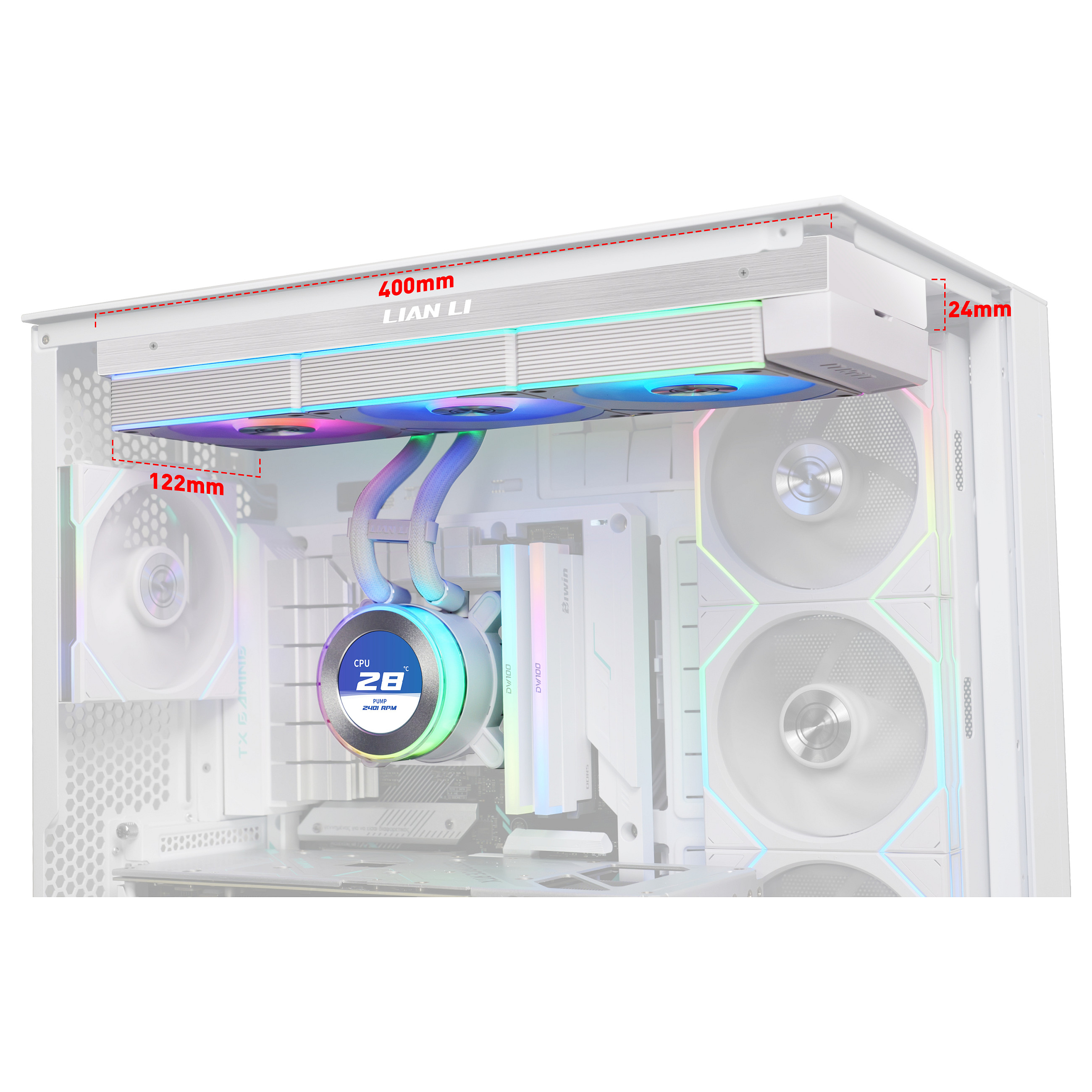 Ftohës për Procesor Lian Li HydroShift II LCD-C 360CL / AIO / 360mm / 3×120mm UNI FAN CL Wireless / 2.1" IPS LCD / 2200 RPM / 72 CFM – Bardhë - 3