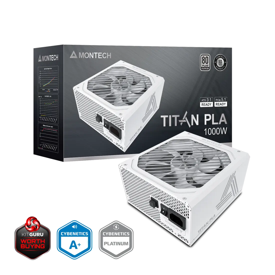 Furnizues Energjie Montech Titan PLA / 1000W / ATX 3.1 / 80 PLUS Platinum / Cybenetics Platinum / PCIe 5.1 / Plotësisht Modular - 4