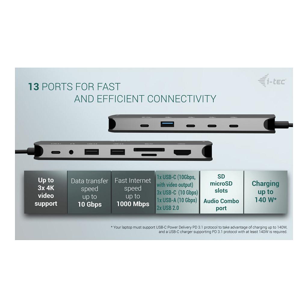 Docking Station i-tec C31NANOTRIPLEDOCKPD, USB-C, 2x HDMI, PD 140W, USB, LAN - Hiri - 7