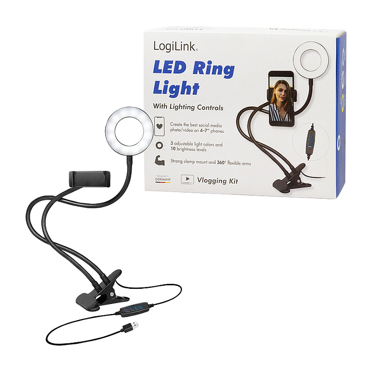 Dritë e Mençur LogiLink AA0150 / LED / 3 Modalitete Ndriçimi / Mbajtëse Smartphone / USB / 10W – Zezë - 9