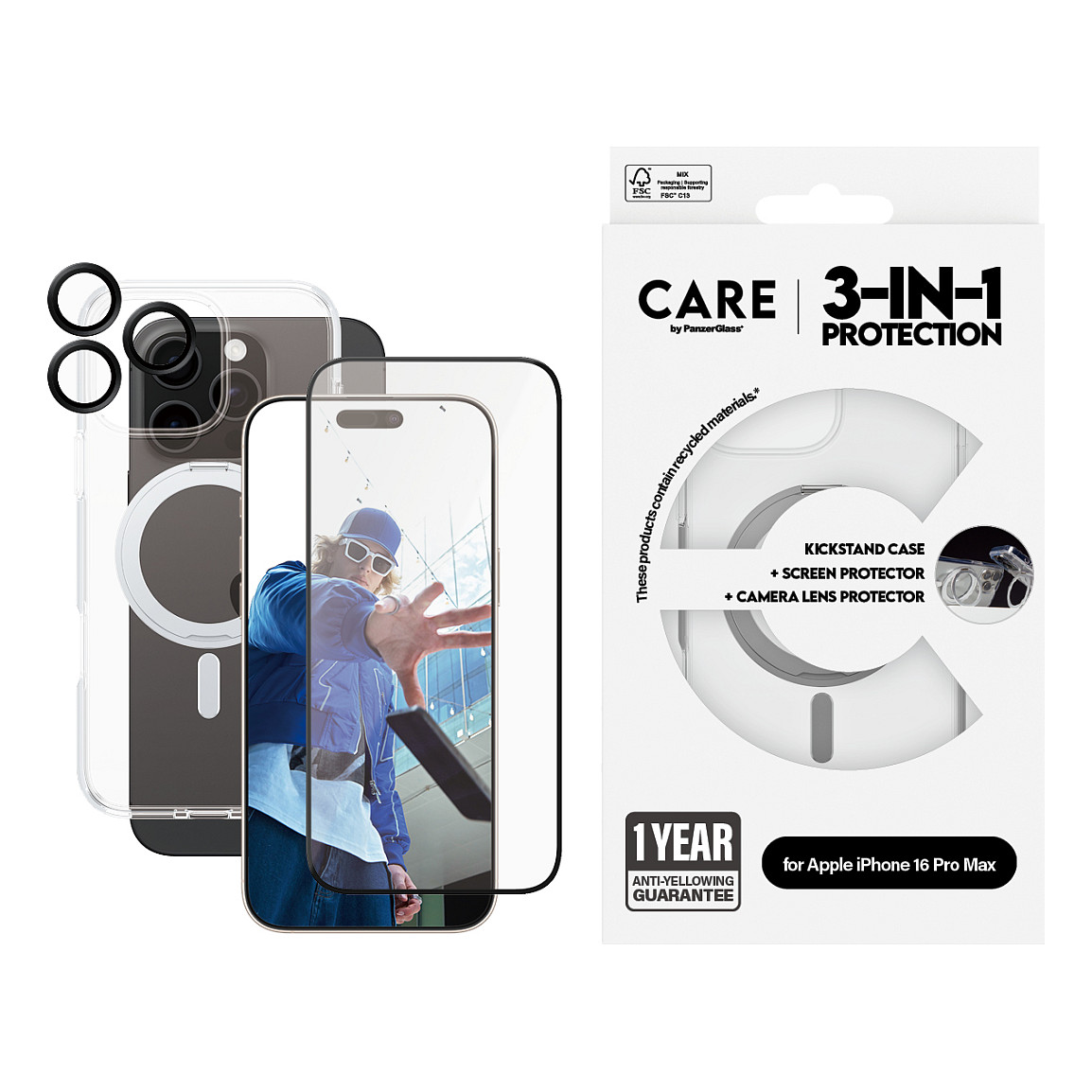Aksesorë për telefon CARE by PanzerGlass 3-in-1 Ceramic Bundle / Kickstand Case + Ceramic Screen Protector + Ceramic Hoops / iPhone 16 Pro Max - Transparente - 2