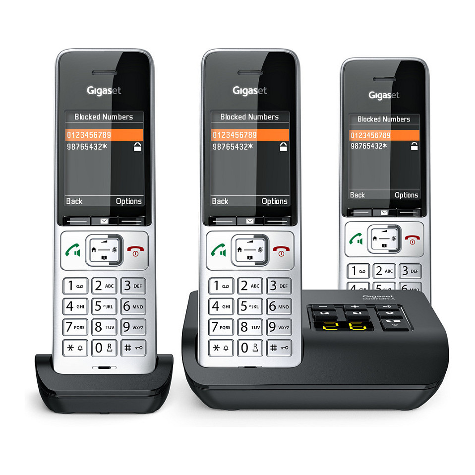 Telefon i thjeshtë Gigaset COMFORT 500A Trio / 2.2" / DECT & Hands-Free / 3 Aparatë - Zezë/Argjendtë - 8