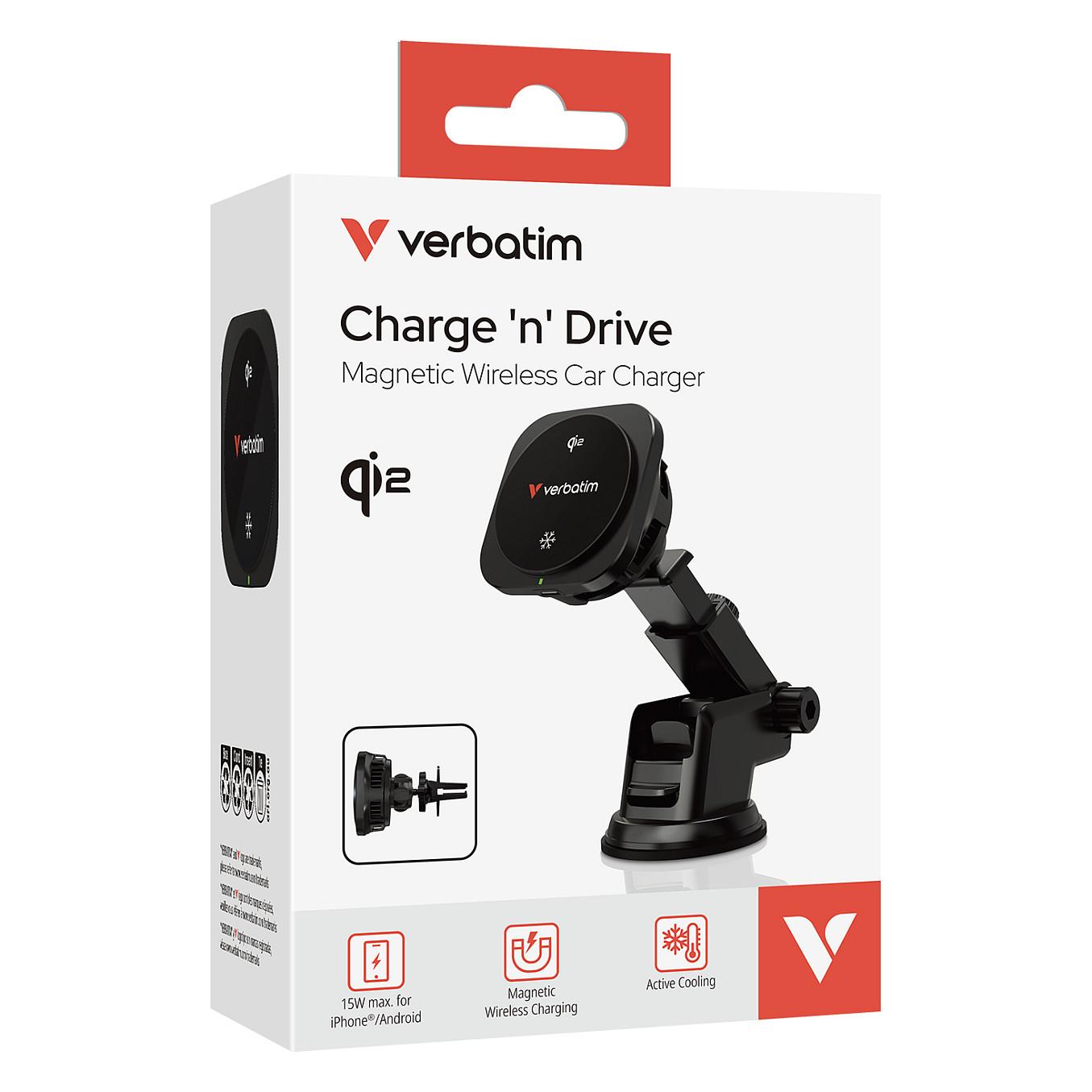 Adapter Telefoni për Veturë Verbatim Charge 'n' Drive / Qi2 / 15 W / Magnetik / Montim në Ventilim, Bord ose Xham / 360° – Zezë - 2