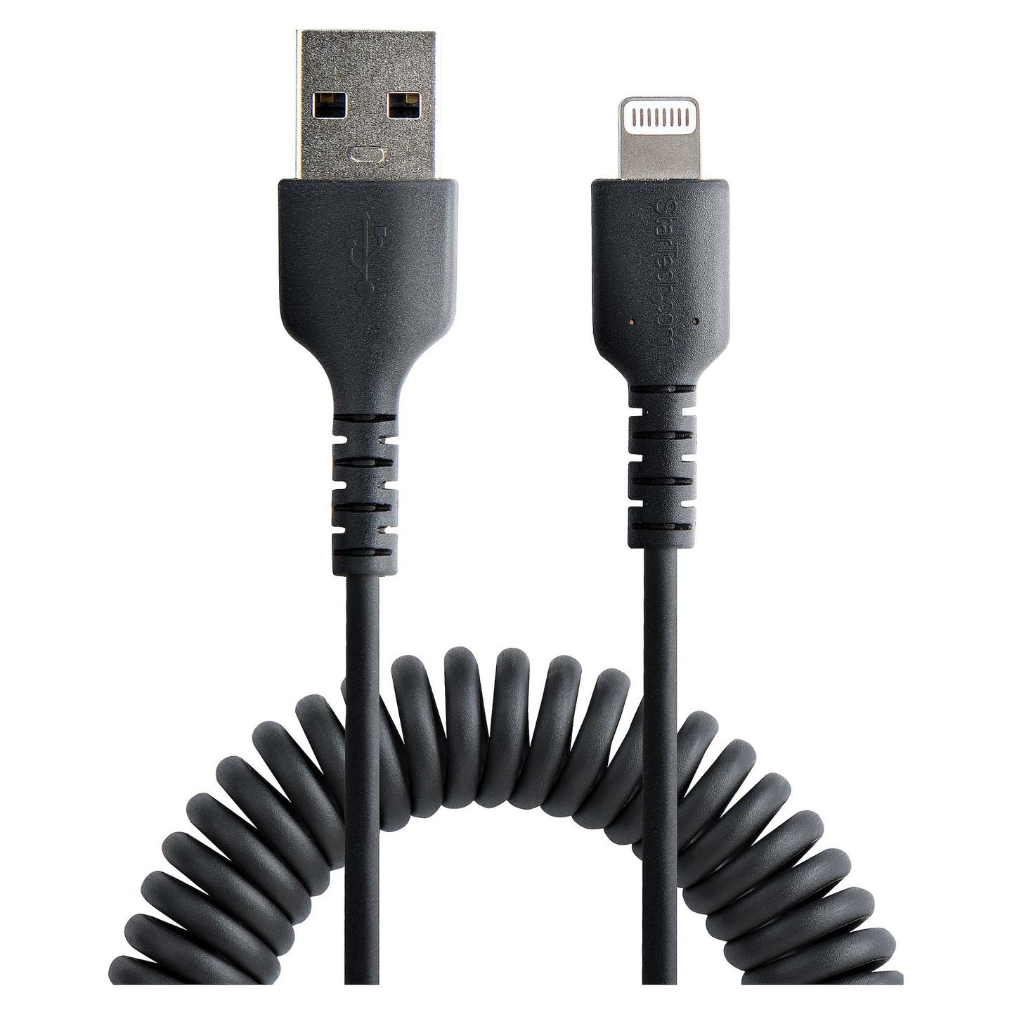 Kabllo USB StarTech.com RUSB2ALT50CMBC, USB-A në Lightning, 50 cm, USB 2.0, 480 Mbps, spirale, MFi - Zezë - 3
