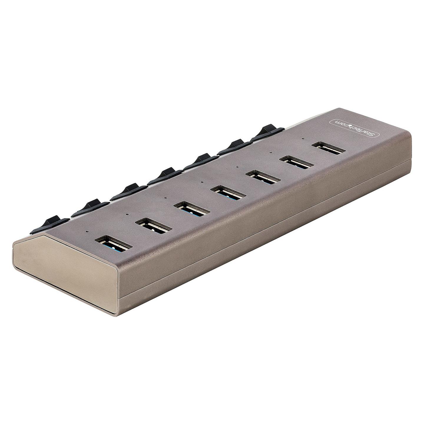 Hub USB StarTech.com 5G7AIBS-USB-HUB-EU, 7× USB-A, USB 3.2 Gen 1, 5 Gbps, Ndërprerës Individualë, Adapter 65 W – Gri - 2