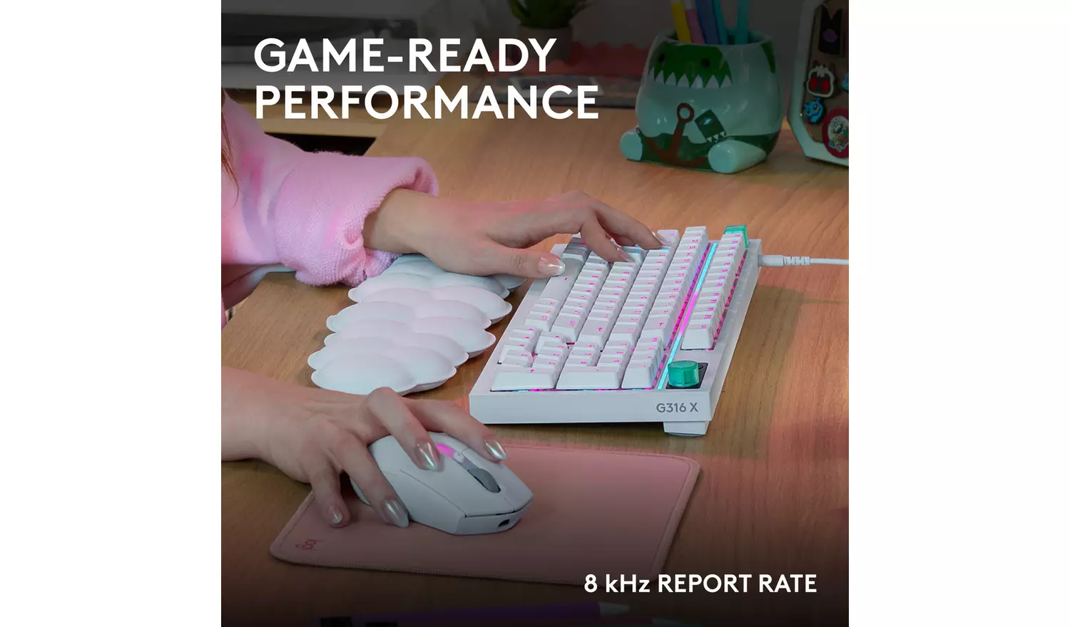 Tastierë Gaming Logitech G316 X 98 / Wired / Mekanike / 98% / Hot-Swappable / Linear & Tactile / LIGHTSYNC RGB / USB-C – Bardhë - 3