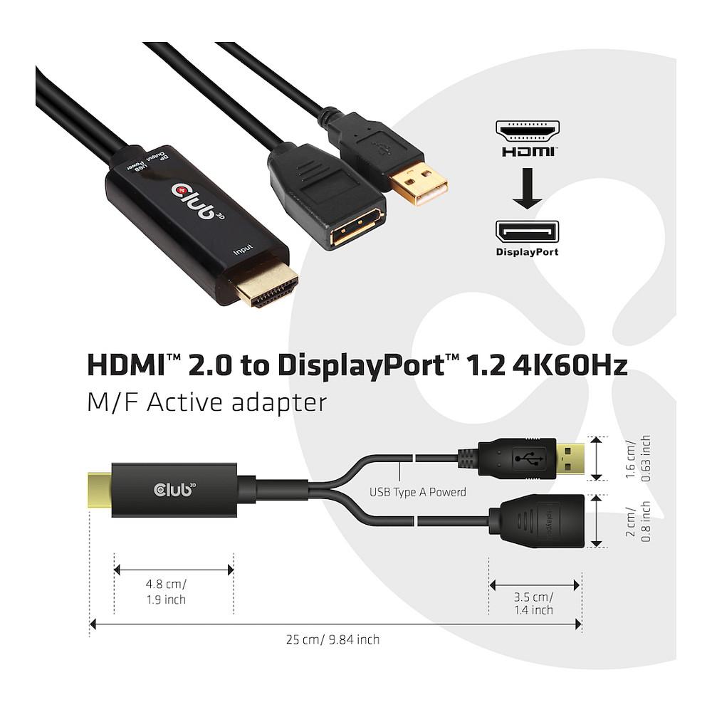 Kabllo DisplayPort Club 3D CAC-1331 / HDMI në DisplayPort / DP 1.2 / 4K 60Hz / Aktiv - Zezë - 2