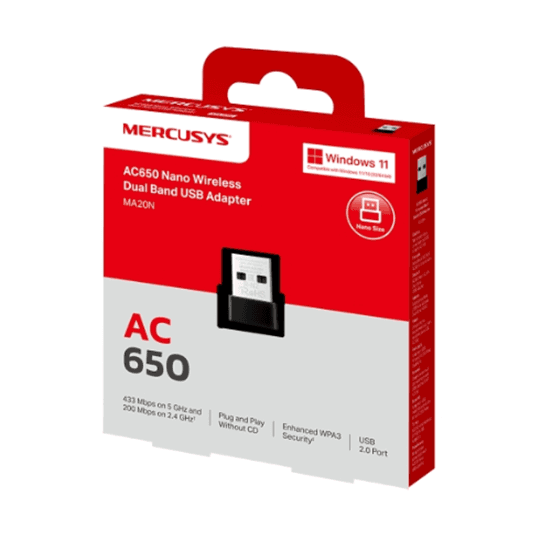 Adapter USB Wi-Fi Mercusys AC650, Nano, Dual-Band, USB 2.0, 433Mbps (5GHz), 200Mbps (2.4GHz) - 4