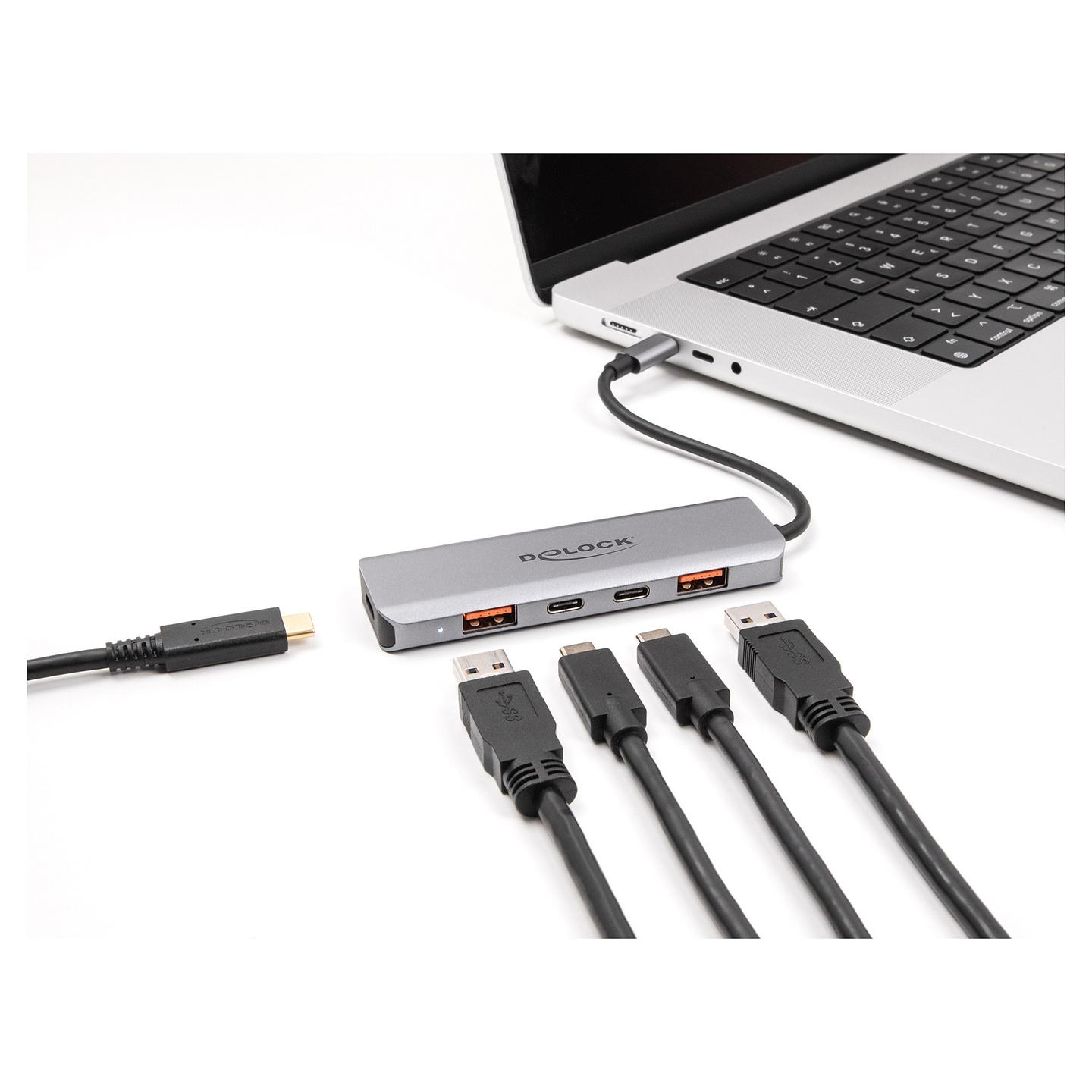 Hub USB DeLOCK 64302 / USB 10 Gbit/s / 2x USB-A + 2x USB-C / Power Delivery 95W / 0.15 m - Gri - 2