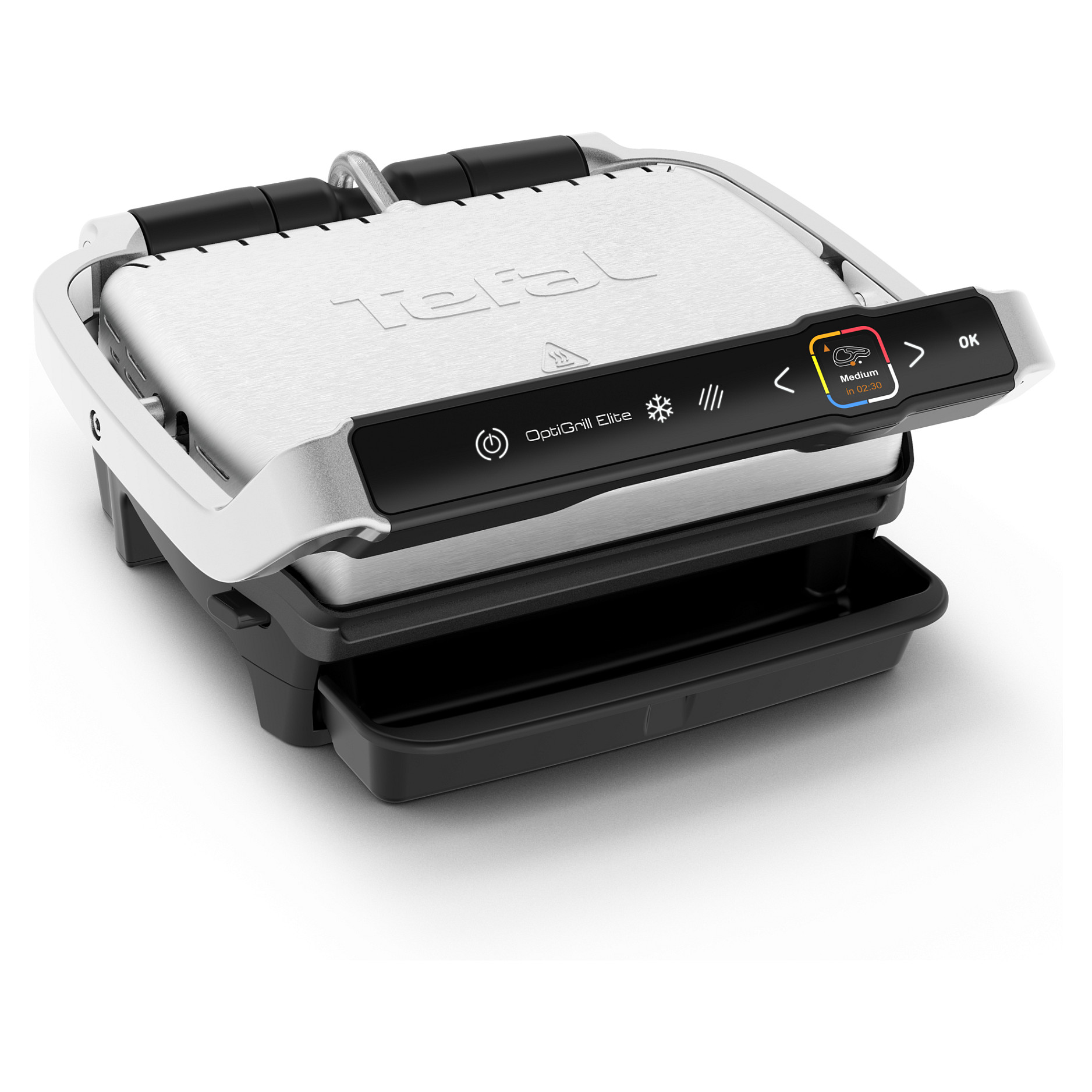 Grill Kontakti Tefal OptiGrill Elite GC750D / 2000W / 12 Programe / 30x20cm / Sear Boost / Touch – Zezë/Argjend